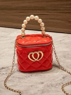 Red Quilted Pearl-Handle Crossbody Bag - Designer-Inspired